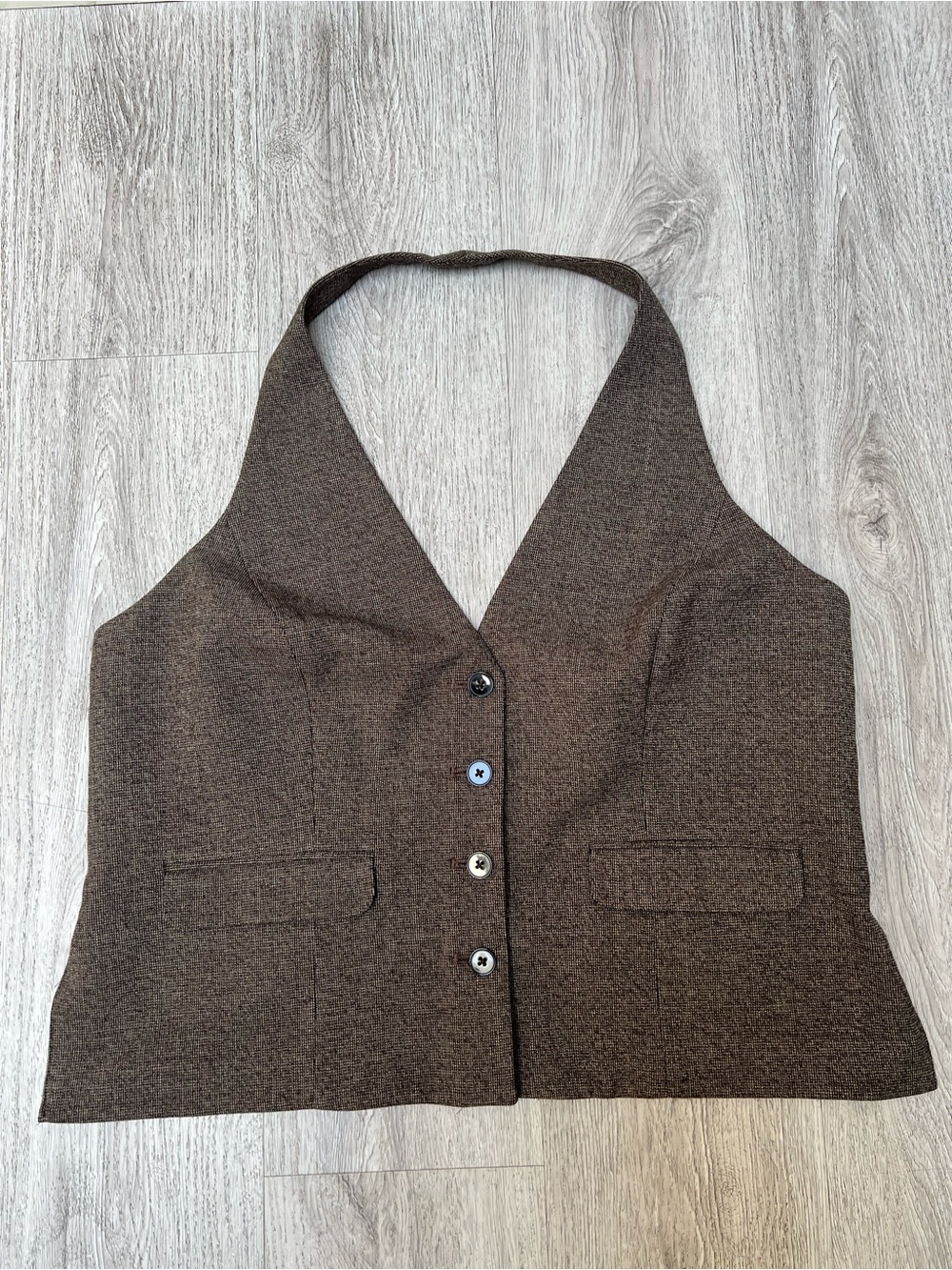 Express Brown Halter Vest - Tailored Button-Front
